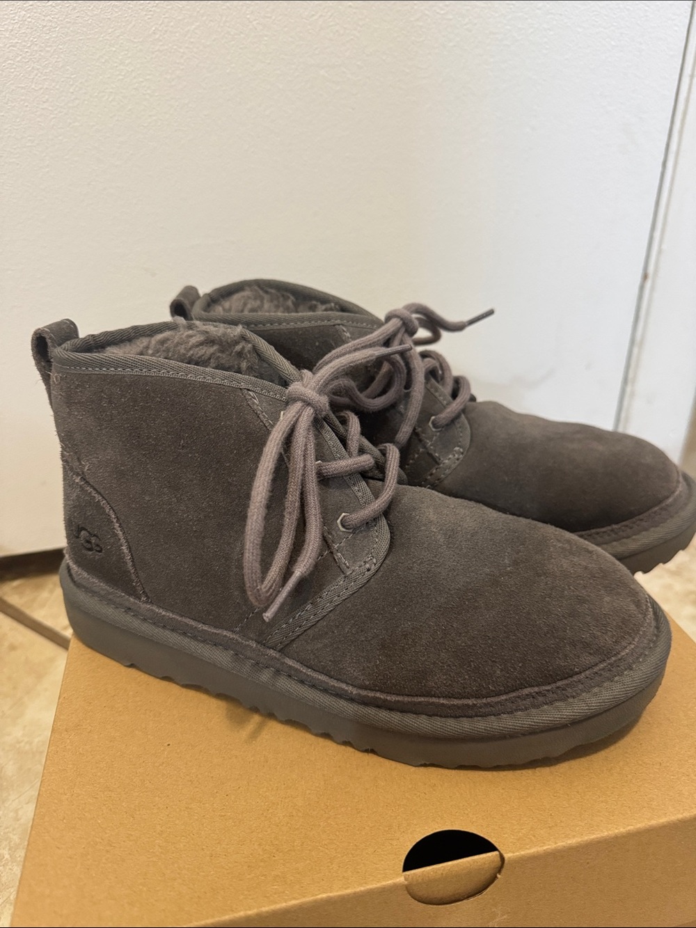 UGG Charcoal Gray Suede Lace-Up Ankle Boots